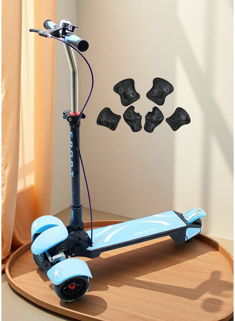 Design Foldable Kids Kick Scooter Height Adjustable Handle LED Wheels Rear Brake Handle Brake & Music for Ages 3 8 Including Protective Gear Set - Image 1